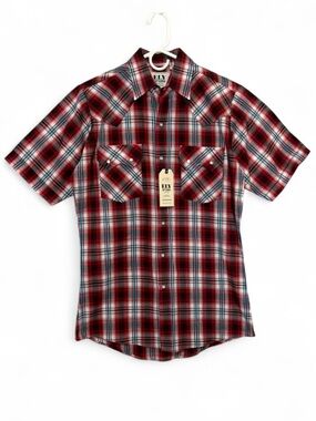 Ely Cattleman Short Sleeve Plaid Western Pearl Snap Shirt
